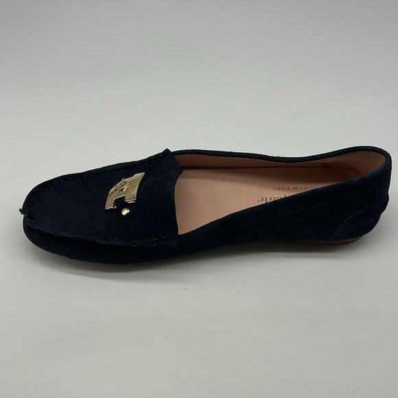 Kate Spade - Carmen Navy Suede Gold Logo Round Toe Driving Loafer Size 8 - Picture 8 of 16